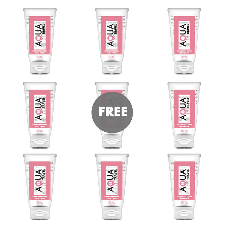 Aqua Travel — lubricante base agua sabor fresa y nata 50 ml (8 + 1 gratis)