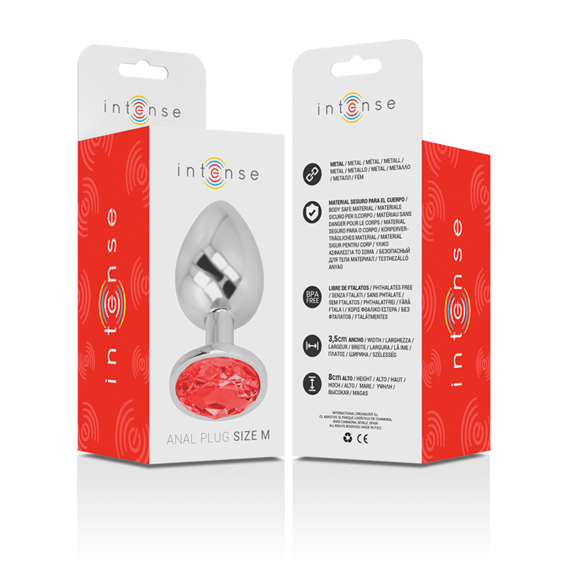 INTENSE - PLUG ANAL METAL ALUMINIO CON CRISTAL ROJO TALLA M