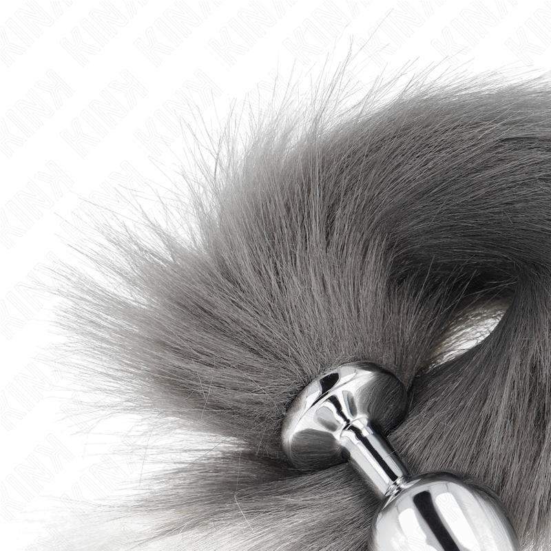 KINK - PLUG ANAL TALLA M 8 X 3.5 CM CON COLA PLATEADO Y BLANCO