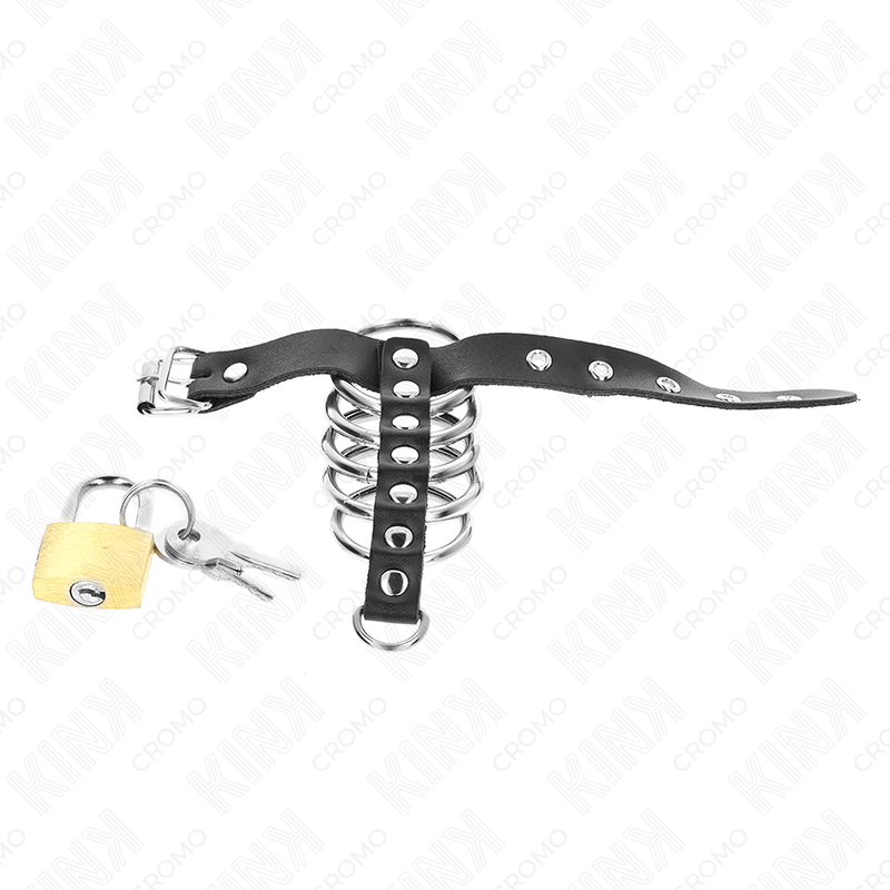 KINK — Anillo masculino de cuero con correa y cerradura + 5 anillos de metal