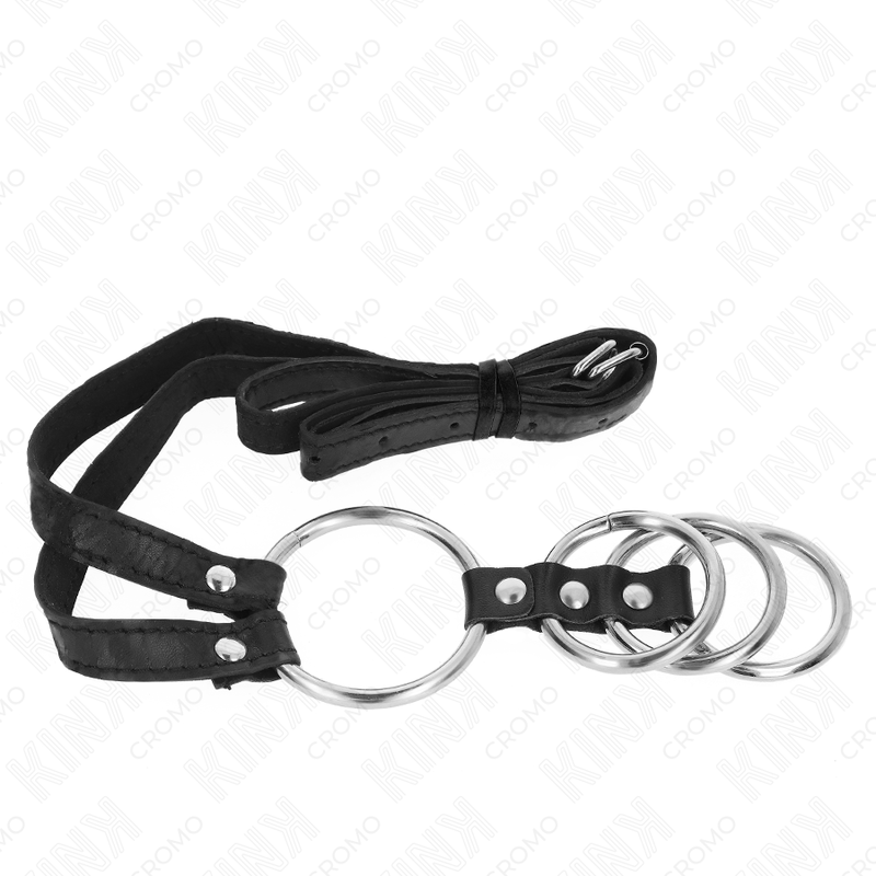 KINK — Set de 4 anillos masculino de metal conectados con cinturón de polipiel