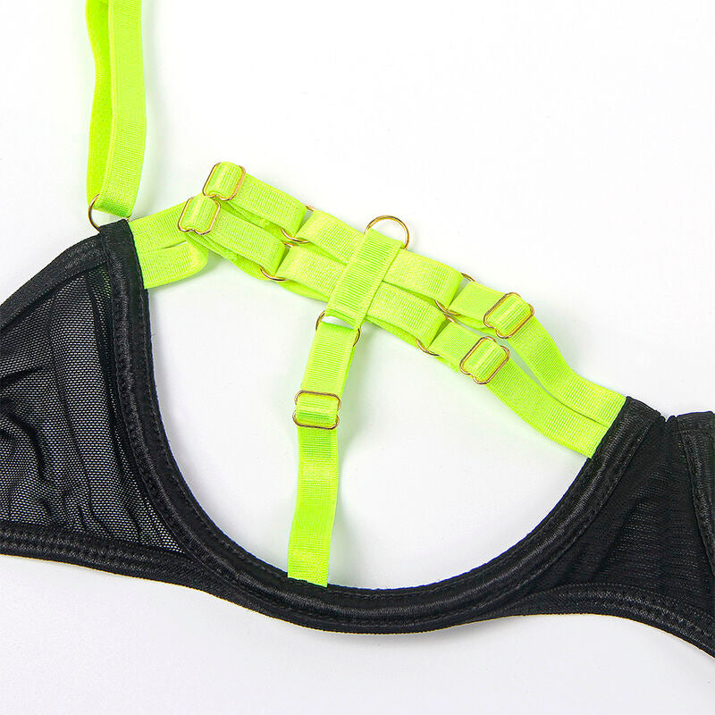 Subblime — Set sujetador con collar y detalles para piernas verde fluorescente L/XL