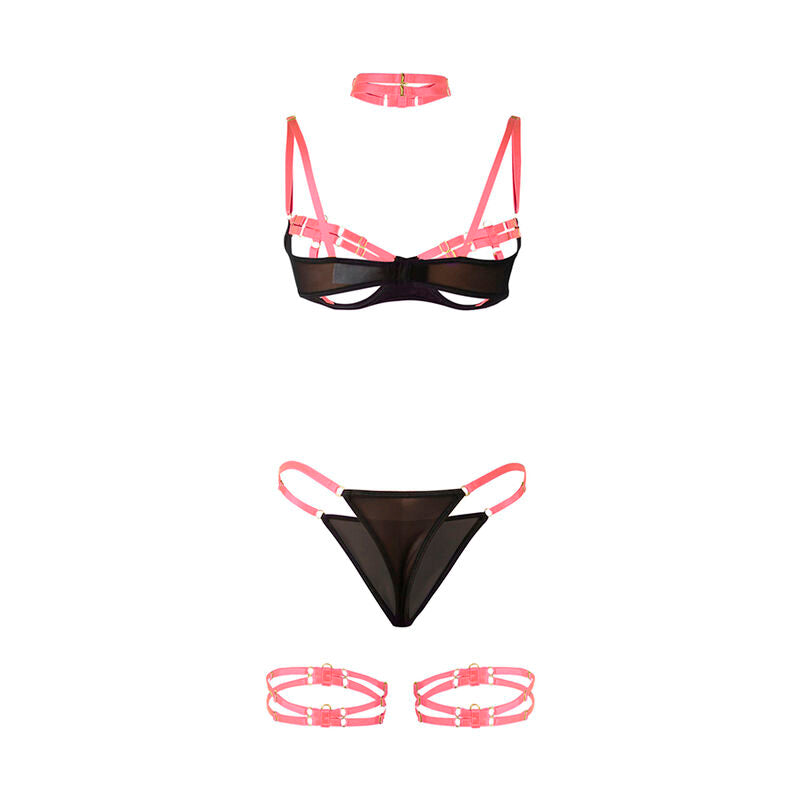 Subblime — Set sujetador con collar y detalles para piernas rosa fluorescente L/XL