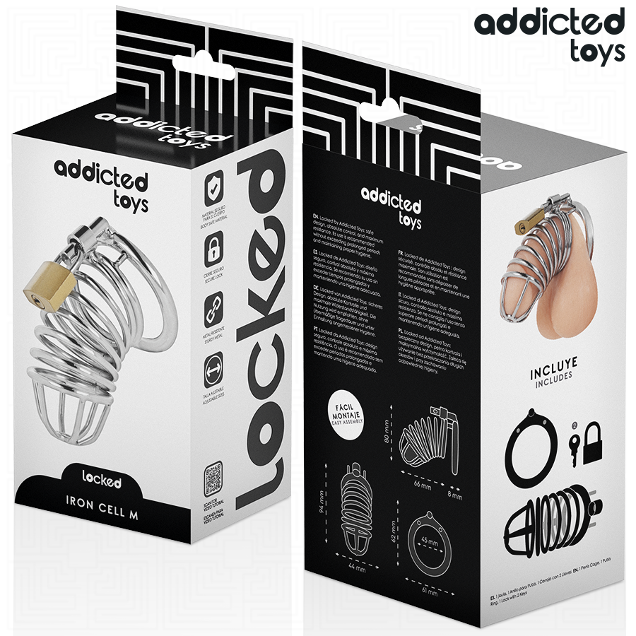 ADDICTED TOYS LOCKED — Iron Cell jaula de castidad de metal 4.5 cm talla M