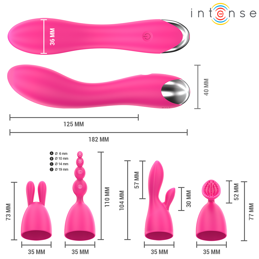 INTENSE Cher — vibrador con cabezales intercambiables (20 patrones)