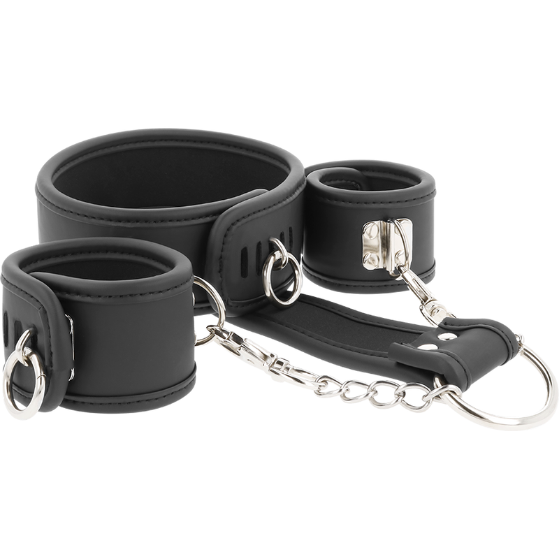 FETISH SUBMISSIVE - Collar y esposas cuero vegano con forro de neoprene 1