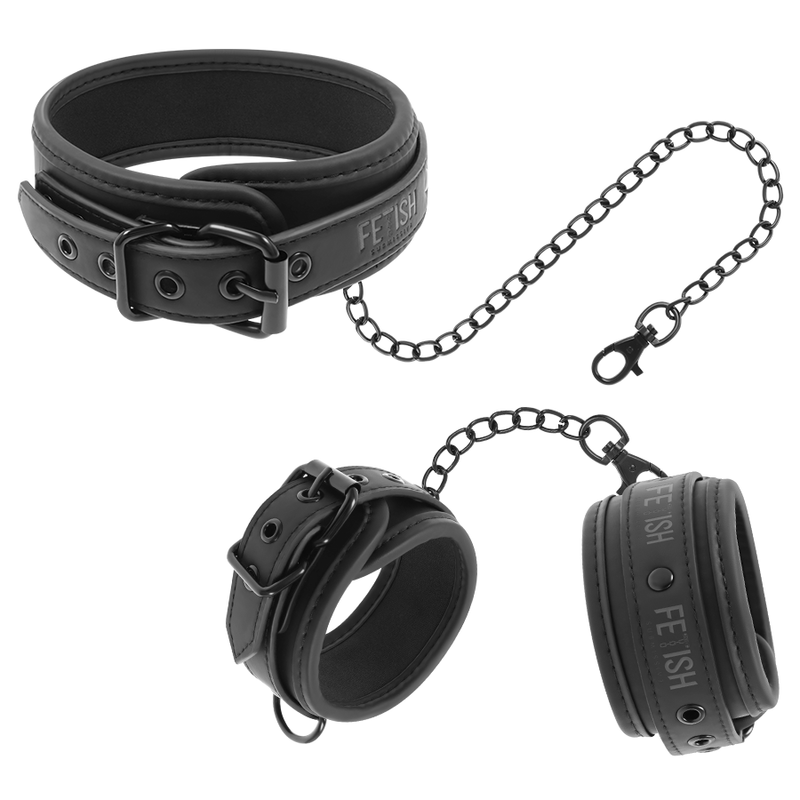 FETISH SUBMISSIVE - Collar y esposas cuero vegano con forro de neopren0 2