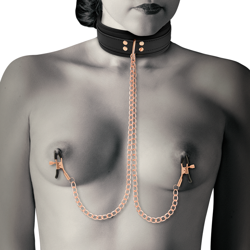 COQUETTE CHIC DESIRE — Fantasy collar con pinzas pezones con forro de neopreno