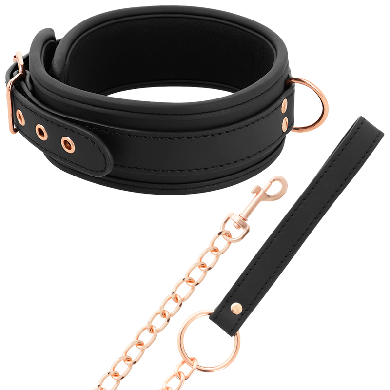 COQUETTE CHIC DESIRE — Fantasy collar cuero vegano con correa y forro de neopreno
