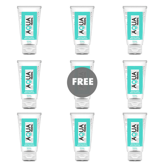 Aqua Travel — lubricante base agua sabor frutas tropicales 50 ml (8 + 1 gratis)