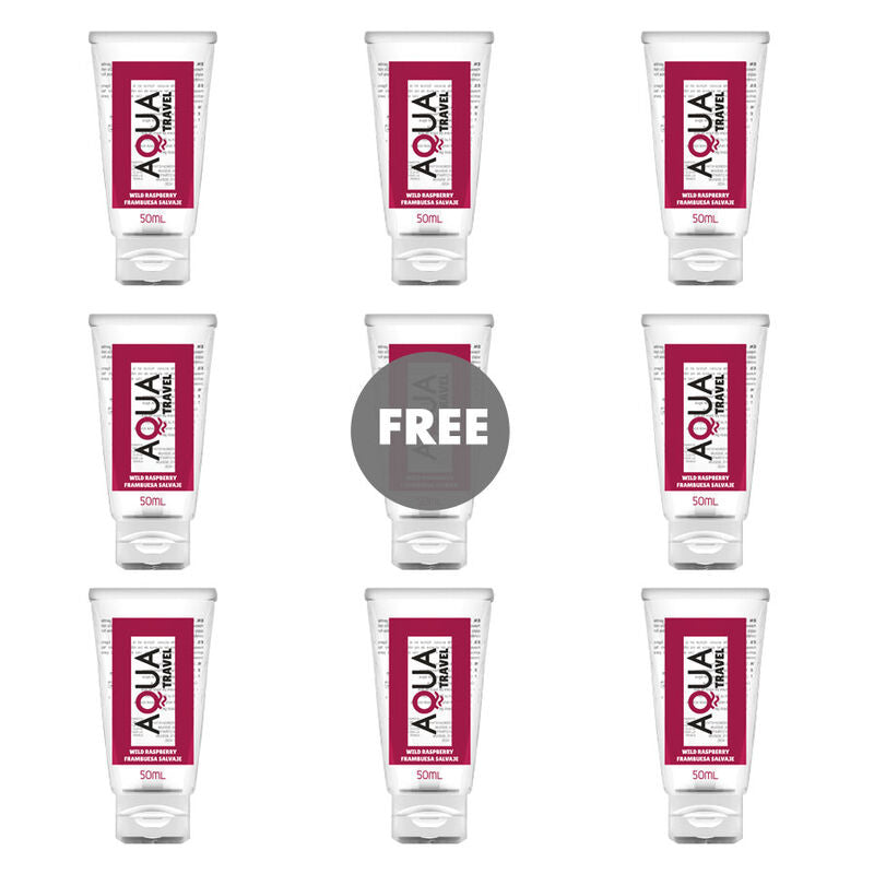 Aqua Travel — lubricante base agua sabor frambuesa salvaje 50 ml (8 + 1 gratis)