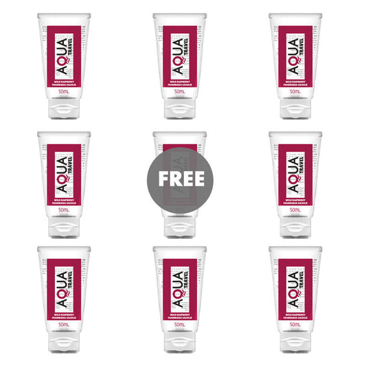 Aqua Travel — lubricante base agua sabor frambuesa salvaje 50 ml (8 + 1 gratis)