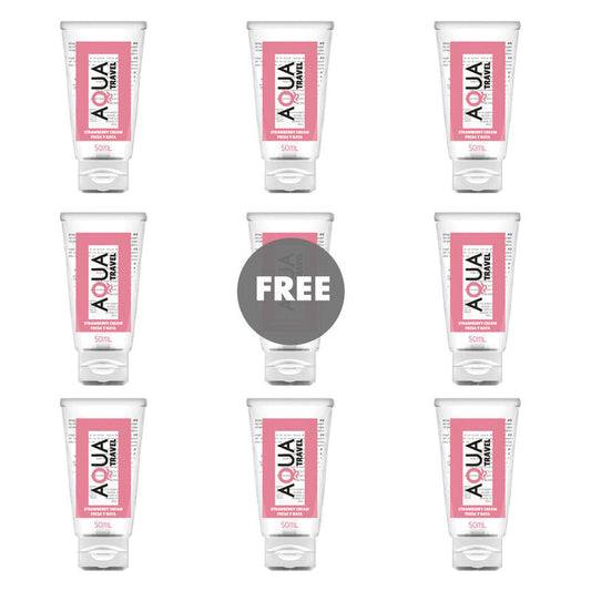 Aqua Travel — lubricante base agua sabor fresa y nata 50 ml (8 + 1 gratis)