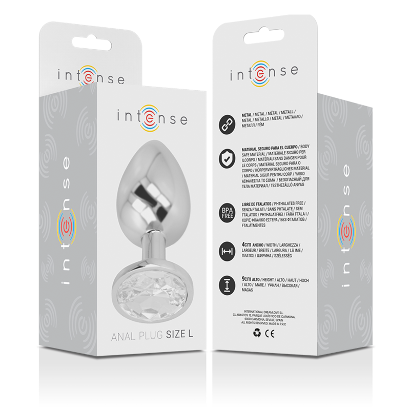 INTENSE - PLUG ANAL METAL ALUMINIO CON CRISTAL PLATA TALLA M