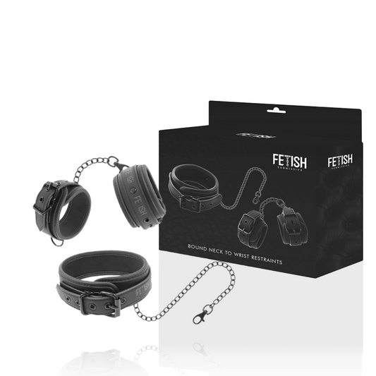 FETISH SUBMISSIVE — Collar y esposas cuero vegano con forro de neopreno