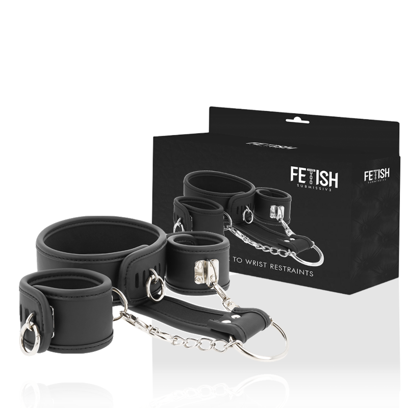 FETISH SUBMISSIVE - Collar y esposas cuero vegano con forro de neoprene 1