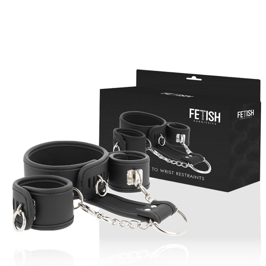 FETISH SUBMISSIVE - Collar y esposas cuero vegano con forro de neoprene 1
