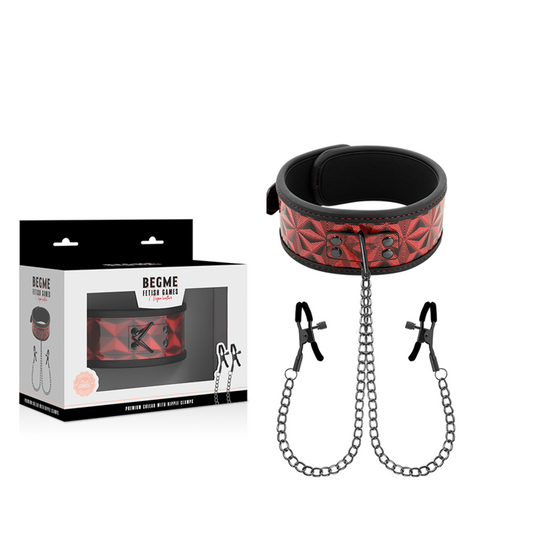 BEGME — Red Edition collar con cadenas y pinzas pezones con forro de neopreno