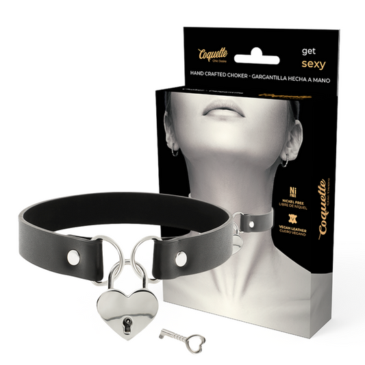 COQUETTE CHIC DESIRE — Collar cuero vegano accesorio corazón con llave