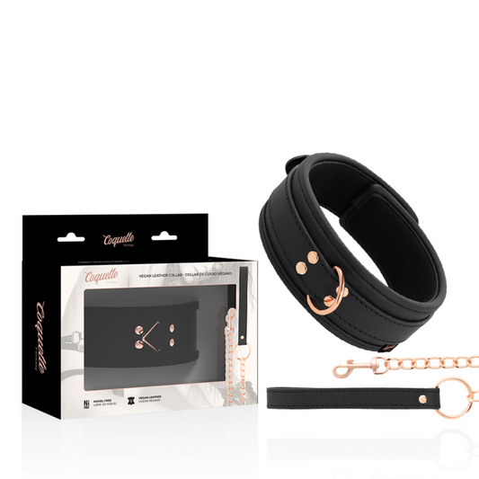 COQUETTE CHIC DESIRE — Fantasy collar cuero vegano con correa y forro de neopreno