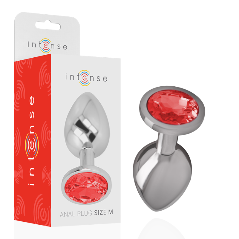 INTENSE - PLUG ANAL METAL ALUMINIO CON CRISTAL ROJO TALLA M