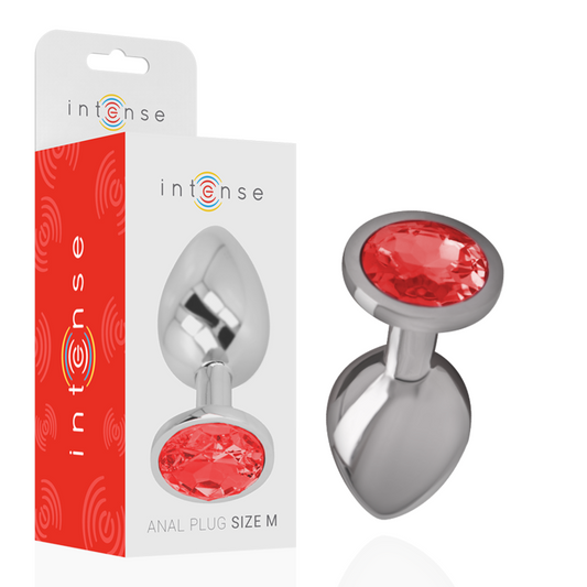 INTENSE - PLUG ANAL METAL ALUMINIO CON CRISTAL ROJO TALLA M