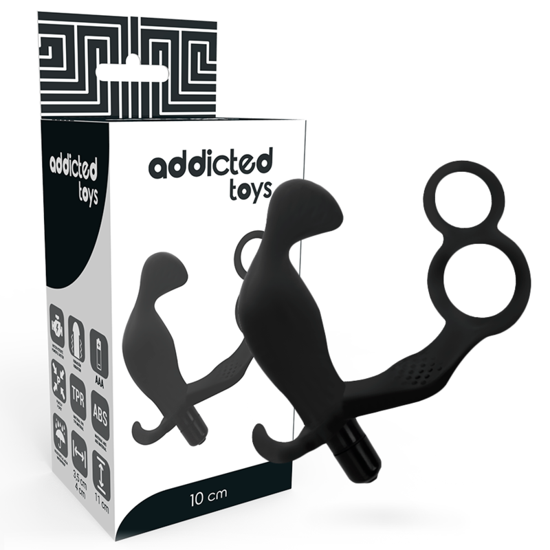 ADDICTED TOYS - PLUG ANAL CON ANILLO DOBLE PENE Y TESTÍCULOS NEGRO