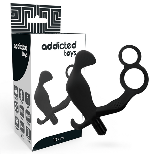 ADDICTED TOYS - PLUG ANAL CON ANILLO DOBLE PENE Y TESTÍCULOS NEGRO