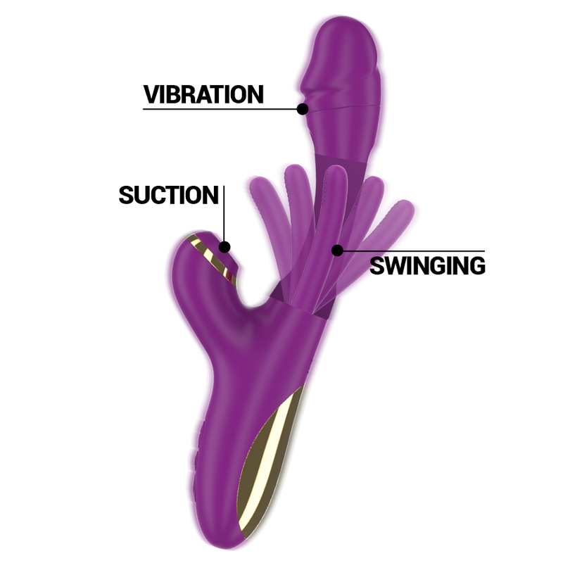INTENSE - Ateneo vibrador multifunción recargable 7 vibraciones con lengua oscilante y succionador morado