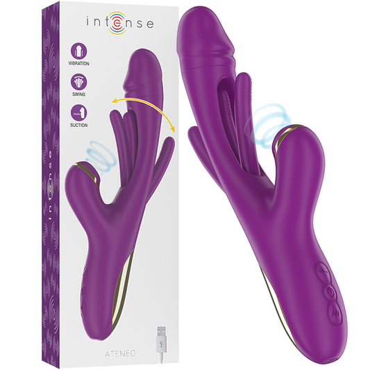 INTENSE - Ateneo vibrador multifunción recargable 7 vibraciones con lengua oscilante y succionador morado