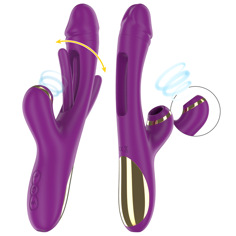 INTENSE - Ateneo vibrador multifunción recargable 7 vibraciones con lengua oscilante y succionador morado