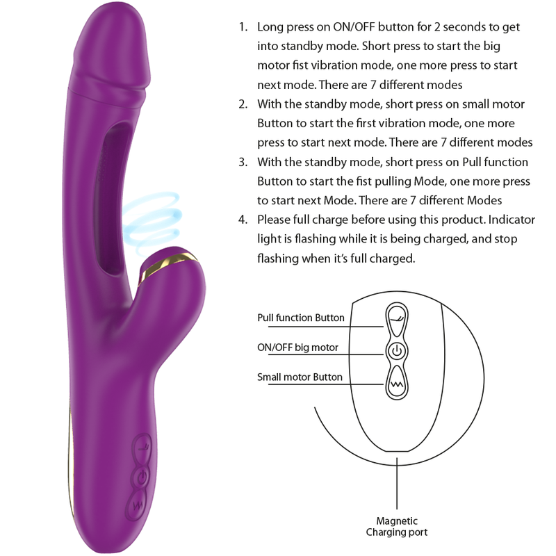 INTENSE - Ateneo vibrador multifunción recargable 7 vibraciones con lengua oscilante y succionador morado