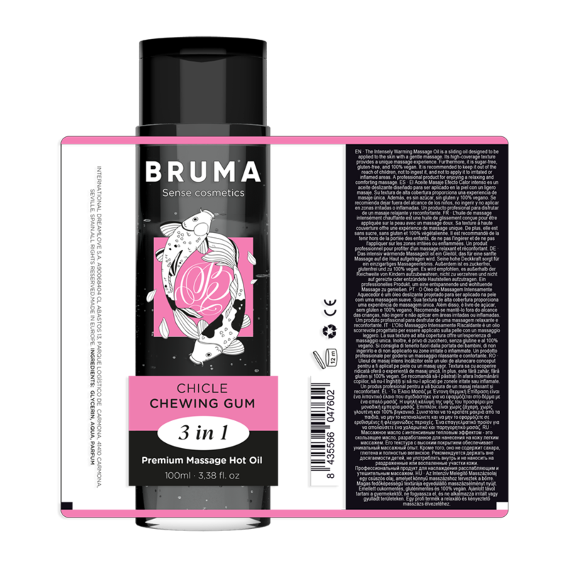 BRUMA - Aceite de masaje premium efecto calor sabor chicle 3 en 1 - 100 ml