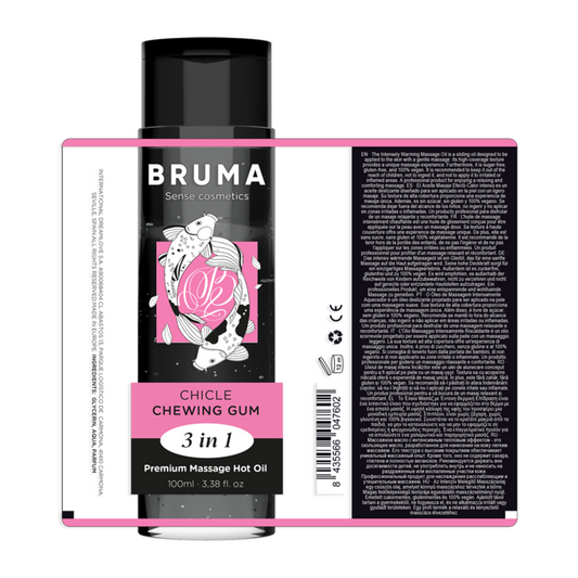 BRUMA - Aceite de masaje premium efecto calor sabor chicle 3 en 1 - 100 ml