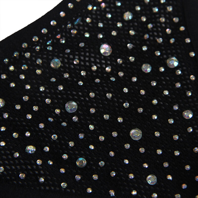 Subblime — Bodystocking de rejilla con guantes y diamantes negro talla única