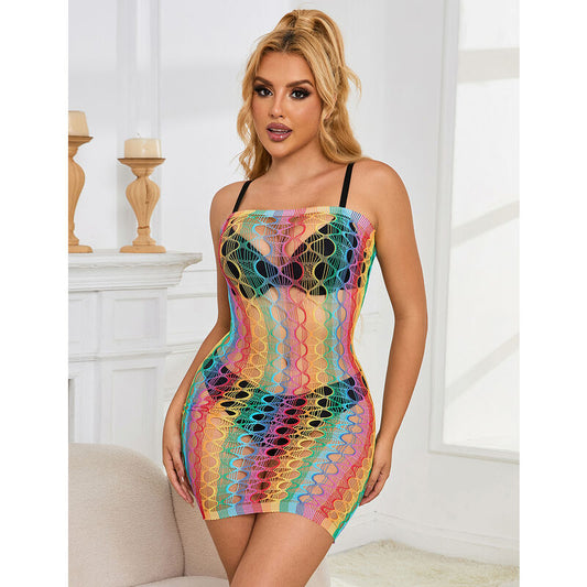 Subblime — Vestido de rejilla con hombros descubiertos arcoíris talla única
