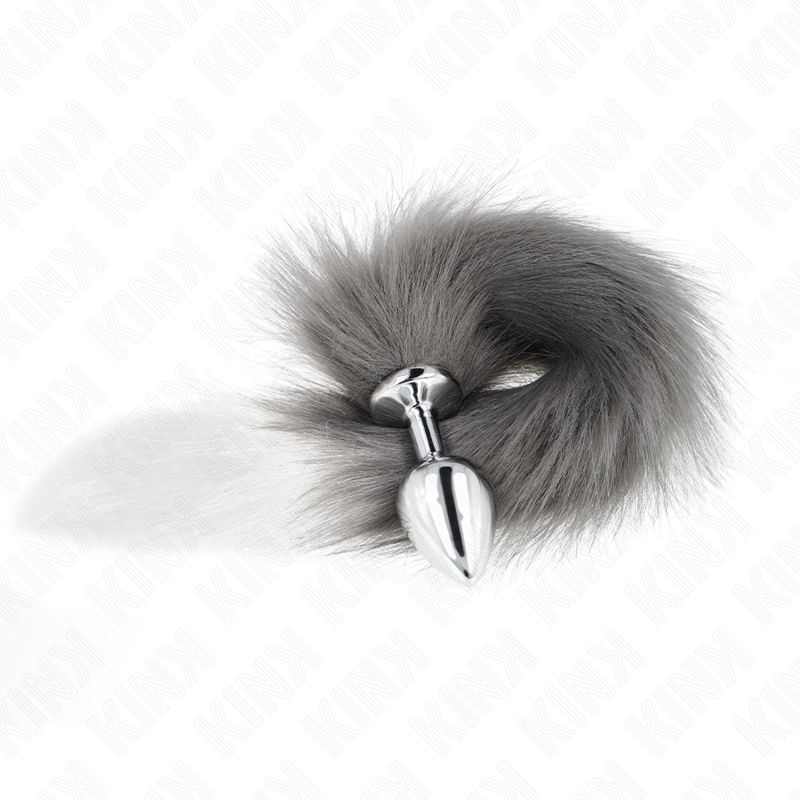 KINK - PLUG ANAL TALLA M 8 X 3.5 CM CON COLA PLATEADO Y BLANCO