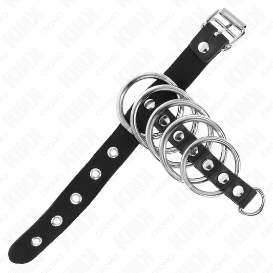 KINK — Anillo masculino de cuero con correa y cerradura + 5 anillos de metal