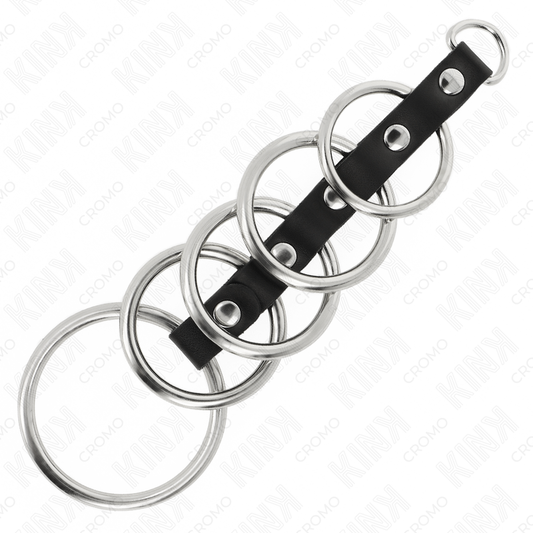 KINK — Set de 5 anillos masculino de metal conectados por polipiel