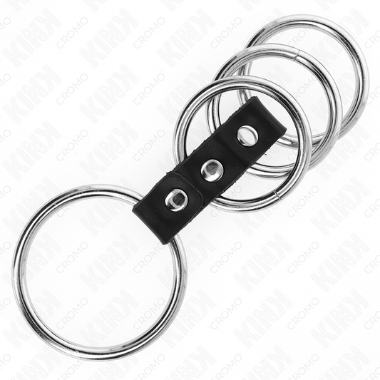 KINK — Set de 4 anillos masculino de metal conectados por cuero