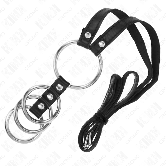 KINK — Set de 4 anillos masculino de metal conectados con cinturón de polipiel