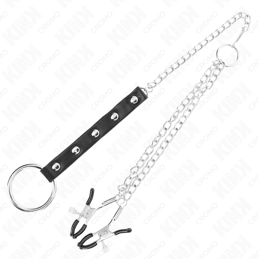 KINK — Anillo masculino de metal con cadena y pinzas para pezones ajustables