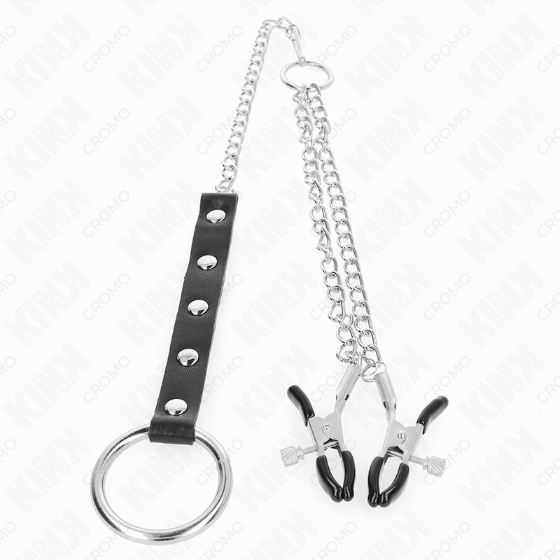 KINK — Anillo masculino de metal con cadena y pinzas para pezones ajustables