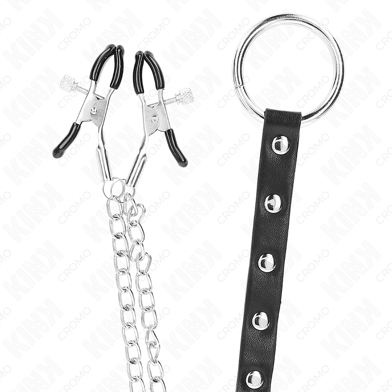 KINK — Anillo masculino de metal con cadena y pinzas para pezones ajustables