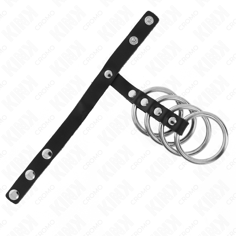KINK — Set de 4 anillos masculino de metal conectados con correa de cuero