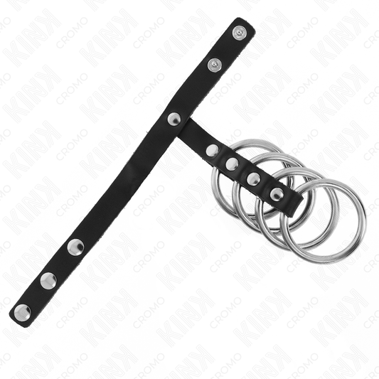 KINK — Set de 4 anillos masculino de metal conectados con correa de cuero