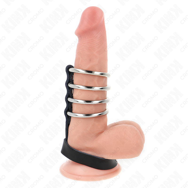 KINK — Set de 4 anillos masculino de metal conectados con correa de cuero