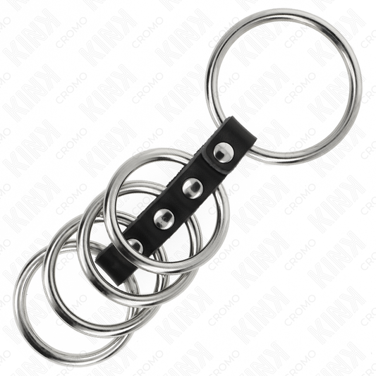 KINK — Set de 5 anillos masculino de metal conectados por cuero