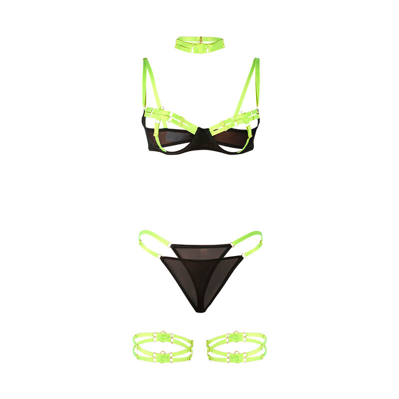Subblime — Set sujetador con collar y detalles para piernas verde fluorescente L/XL