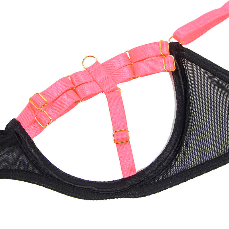 Subblime — Set sujetador con collar y detalles para piernas rosa fluorescente L/XL